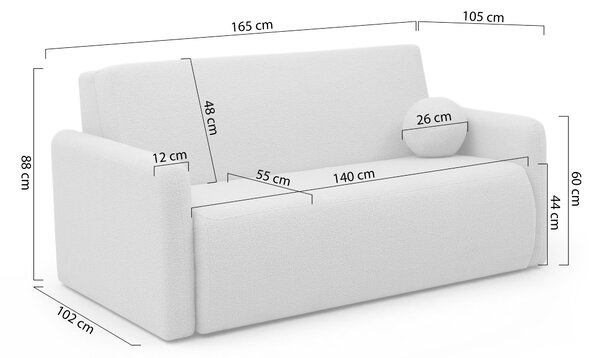 Sofa rozkładana Nido trzyosobowa 140 cm z pojemnikiem - jasny beżowy boucle Quelle 03