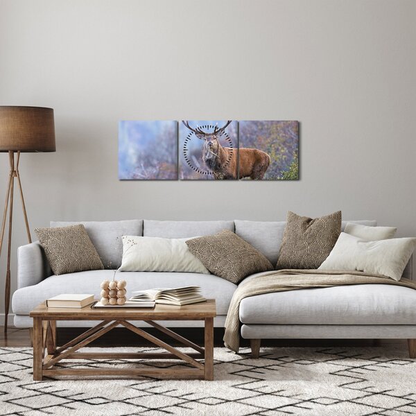 Obraz - Jeleń w krajobrazie (z zegarem) (90x30 cm)