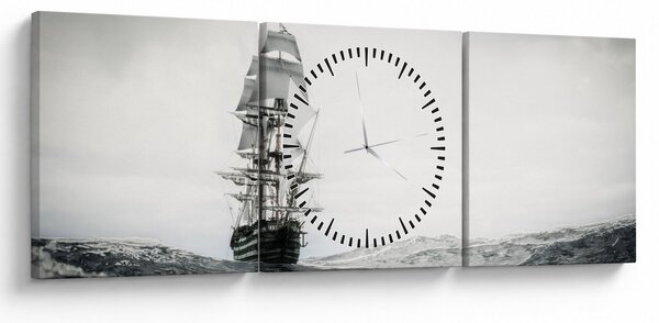 Obraz - Statek płynący po oceanie (z zegarem) (90x30 cm)