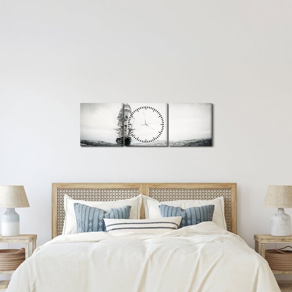 Obraz - Statek płynący po oceanie (z zegarem) (90x30 cm)