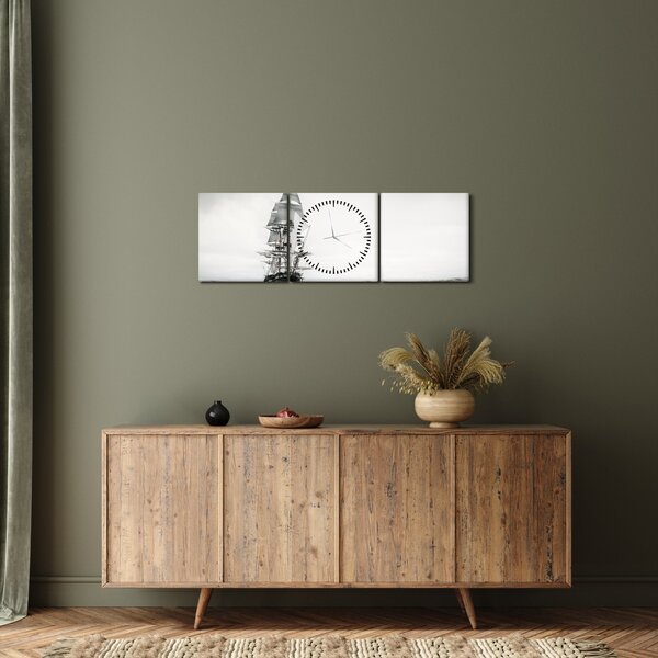 Obraz - Statek płynący po oceanie (z zegarem) (90x30 cm)