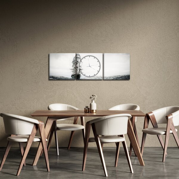 Obraz - Statek płynący po oceanie (z zegarem) (90x30 cm)