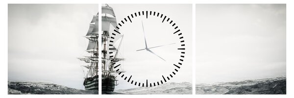 Obraz - Statek płynący po oceanie (z zegarem) (90x30 cm)