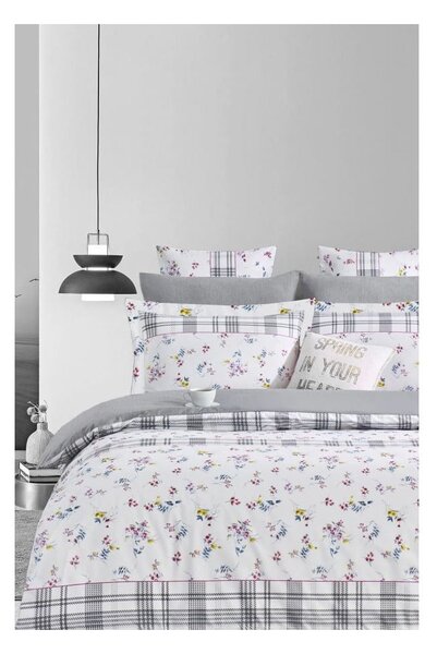 Biało-szara pościel dwuosobowa z bawełny renforcé z prześcieradłem 200x220 cm – Mila Home