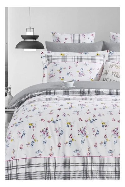 Biało-szara pościel dwuosobowa z bawełny renforcé z prześcieradłem 200x220 cm – Mila Home