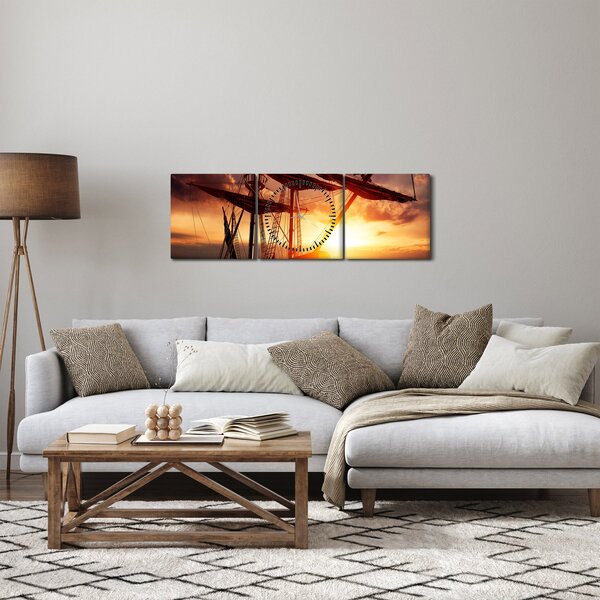 Obraz - Starożytny statek piracki (z zegarem) (90x30 cm)