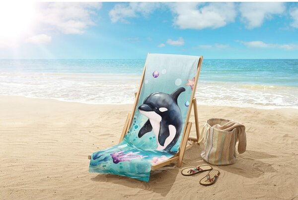 Niebieski aksamitny ręcznik plażowy dla dzieci 75x150 cm Splash – Good Morning