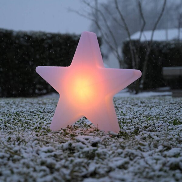 JUST LIGHT. GmbH Akumulatorowe oświetlenie dekoracyjne LED Star, wys. 39,5 cm, IP44, biała, RGBW możliwość ściemniania, biały / opal, salon / jadalnia, tworzywo sztuczne