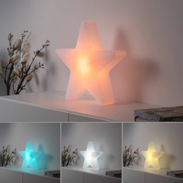 JUST LIGHT. GmbH Akumulatorowe oświetlenie dekoracyjne LED Star, wys. 39,5 cm, IP44, biała, RGBW możliwość ściemniania, biały / opal, salon / jadalnia, tworzywo sztuczne