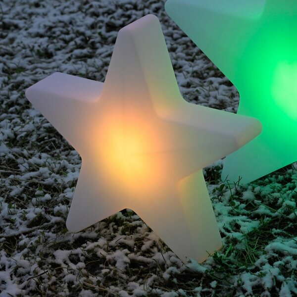 JUST LIGHT. GmbH Akumulatorowe oświetlenie dekoracyjne LED Star, wys. 39,5 cm, IP44, biała, RGBW możliwość ściemniania, biały / opal, salon / jadalnia, tworzywo sztuczne