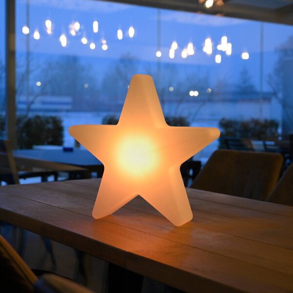 JUST LIGHT. GmbH Akumulatorowe oświetlenie dekoracyjne LED Star, wys. 39,5 cm, IP44, biała, RGBW możliwość ściemniania, biały / opal, salon / jadalnia, tworzywo sztuczne