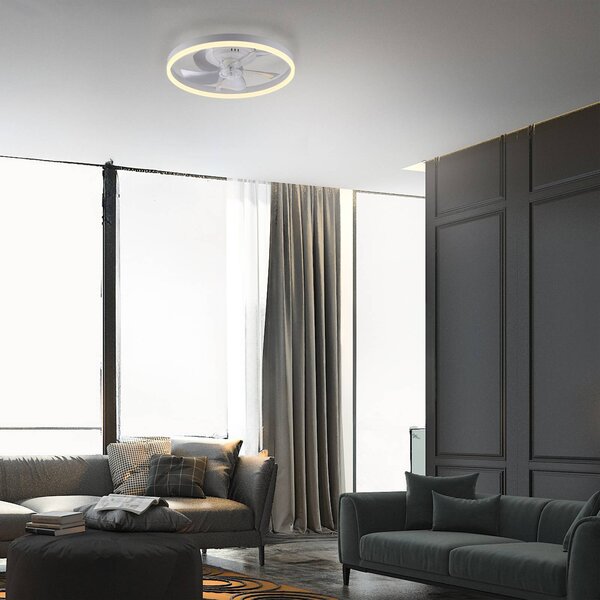 JUST LIGHT. GmbH Wentylator sufitowy LED Rita, biały, CCT, pilot, Ø 50 cm możliwość ściemniania, biały / opal, salon / jadalnia, metal, nowoczesny