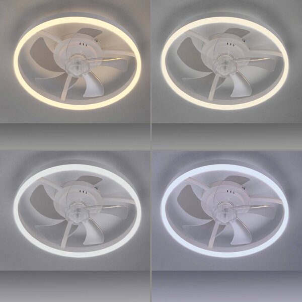 JUST LIGHT. GmbH Wentylator sufitowy LED Rita, biały, CCT, pilot, Ø 50 cm możliwość ściemniania, biały / opal, salon / jadalnia, metal, nowoczesny