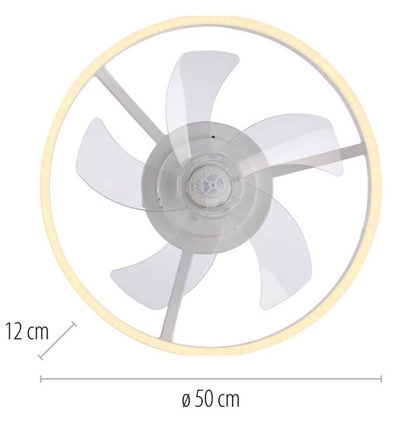 JUST LIGHT. GmbH Wentylator sufitowy LED Rita, biały, CCT, pilot, Ø 50 cm możliwość ściemniania, biały / opal, salon / jadalnia, metal, nowoczesny