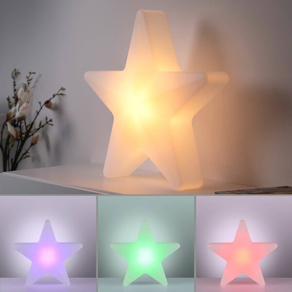 JUST LIGHT. GmbH Oświetlenie dekoracyjne LED na akumulator „Star”, wys. 55 cm, IP44, biała, RGBW Star, możliwość ściemniania, biały / opal, salon / jadalnia, tworzywo sztuczne
