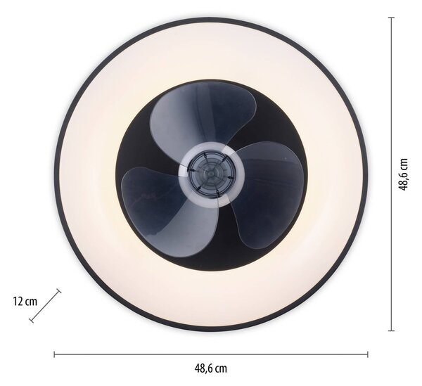 JUST LIGHT. GmbH Wentylator sufitowy LED Venika, czarny CCT, z pilotem, średnica 48,6 cm możliwość ściemniania, czarny, salon / jadalnia, metal, nowoczesny