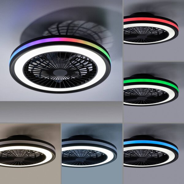 JUST LIGHT. GmbH Wentylator sufitowy LED Brandon, czarny, RGBW, CCT, Ø 46,5 cm możliwość ściemniania, czarny, salon / jadalnia, tworzywo sztuczne, nowoczesny