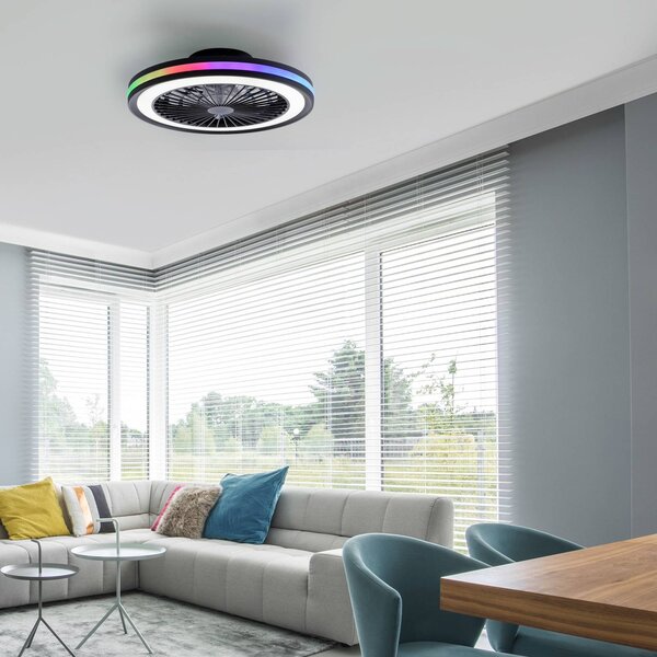 JUST LIGHT. GmbH Wentylator sufitowy LED Brandon, czarny, RGBW, CCT, Ø 46,5 cm możliwość ściemniania, czarny, salon / jadalnia, tworzywo sztuczne, nowoczesny