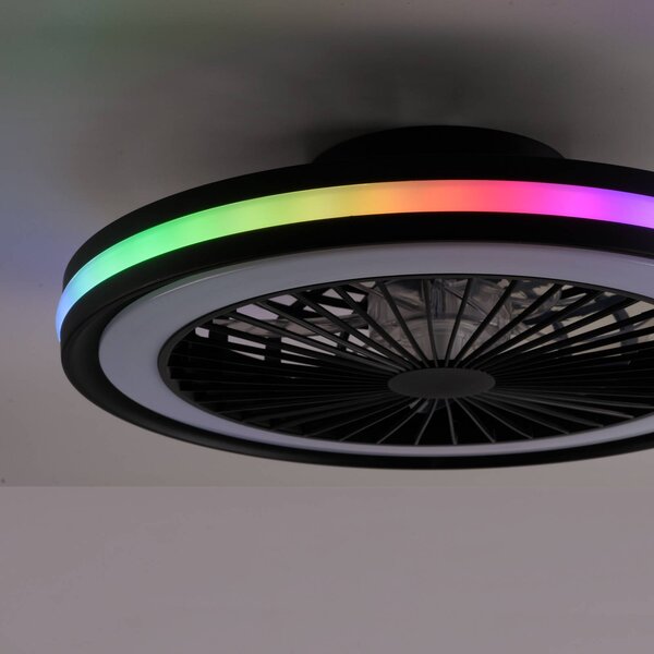 JUST LIGHT. GmbH Wentylator sufitowy LED Brandon, czarny, RGBW, CCT, Ø 46,5 cm możliwość ściemniania, czarny, salon / jadalnia, tworzywo sztuczne, nowoczesny