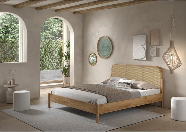 Łóżko dwuosobowe z litego drewna dębowego bez stelaża 180x200 cm w naturalnym kolorze Olive Rotan – Vipack