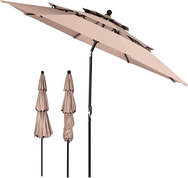 Parasol KOMFOTTEU, potrójny parasol ogrodowy z rczn korb i regulowanym nachyleniem, parasol plaowy, parasol rynkowy, 127 x 63 x 88 cm, do ogrodu, basenu, kawiarni