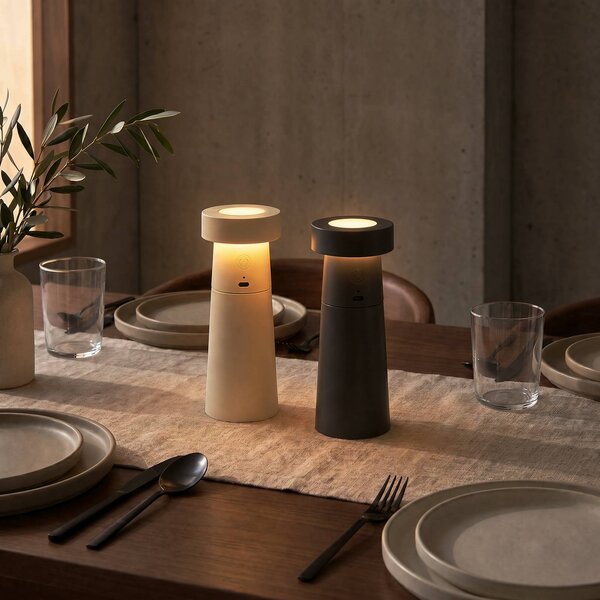 Lampa stołowa LED Salt & Pepper Lucande, aluminiowy / szary / cynkowy, salon / jadalnia, tworzywo sztuczne, nowoczesny