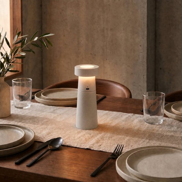 Lampa stołowa LED Salt Lucande, aluminiowy / szary / cynkowy, salon / jadalnia, tworzywo sztuczne, nowoczesny