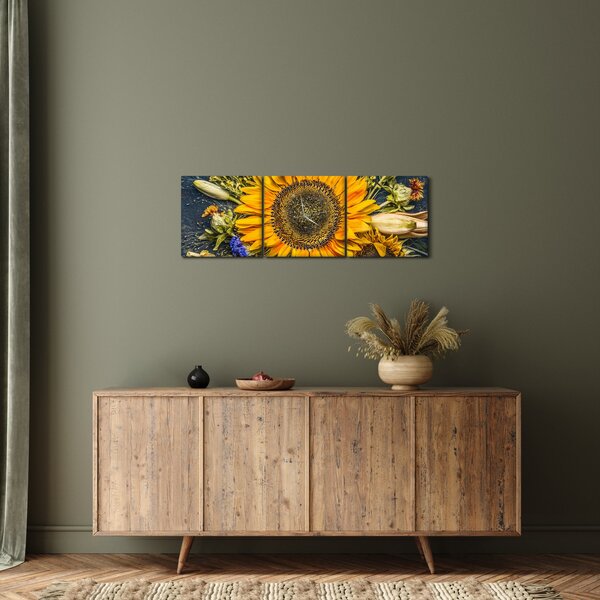 Obraz - Jesienne kwiaty (z zegarem) (90x30 cm)