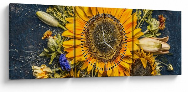 Obraz - Jesienne kwiaty (z zegarem) (90x30 cm)