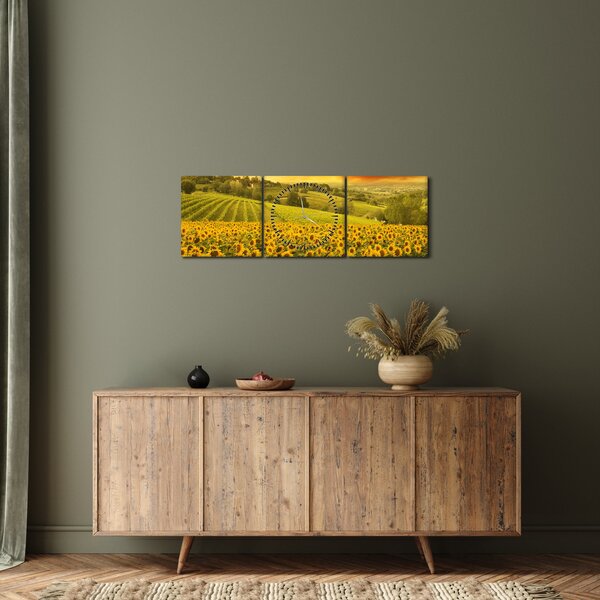Obraz - Pole słoneczników (z zegarem) (90x30 cm)