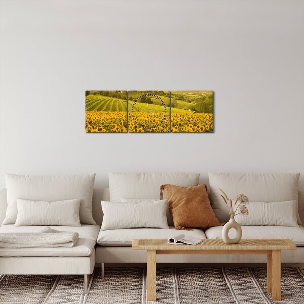 Obraz - Pole słoneczników (z zegarem) (90x30 cm)