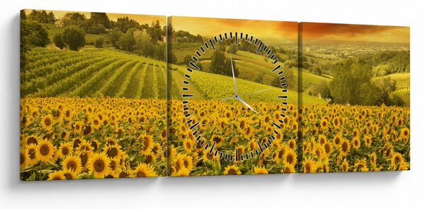 Obraz - Pole słoneczników (z zegarem) (90x30 cm)
