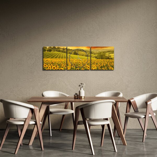 Obraz - Pole słoneczników (z zegarem) (90x30 cm)