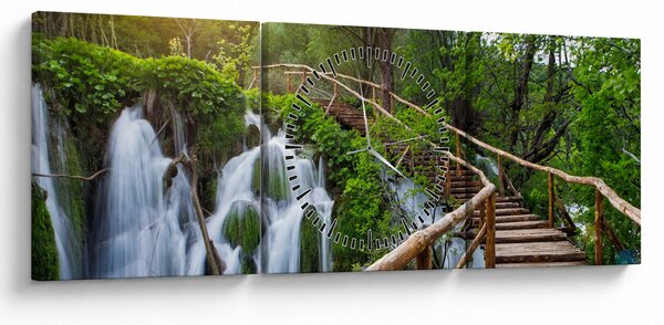 Obraz - Jeziora Plitwickie (z zegarem) (90x30 cm)