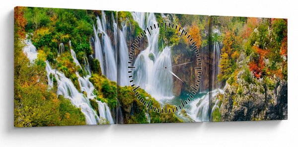 Obraz - Park Narodowy Jezior Plitwickich (z zegarem) (90x30 cm)