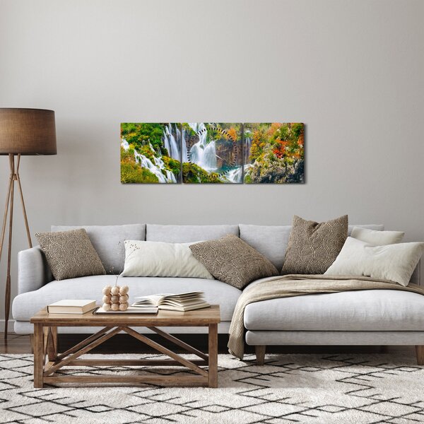 Obraz - Park Narodowy Jezior Plitwickich (z zegarem) (90x30 cm)