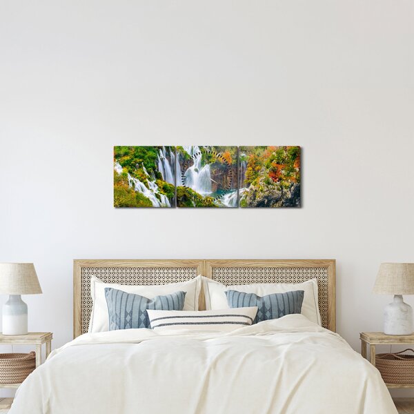 Obraz - Park Narodowy Jezior Plitwickich (z zegarem) (90x30 cm)