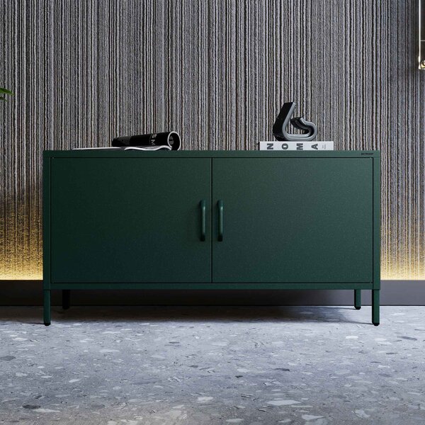 Szafka RTV metalowa na nóżkach butelkowa zieleń, 1150x595x400 mm: ROSA Modern
