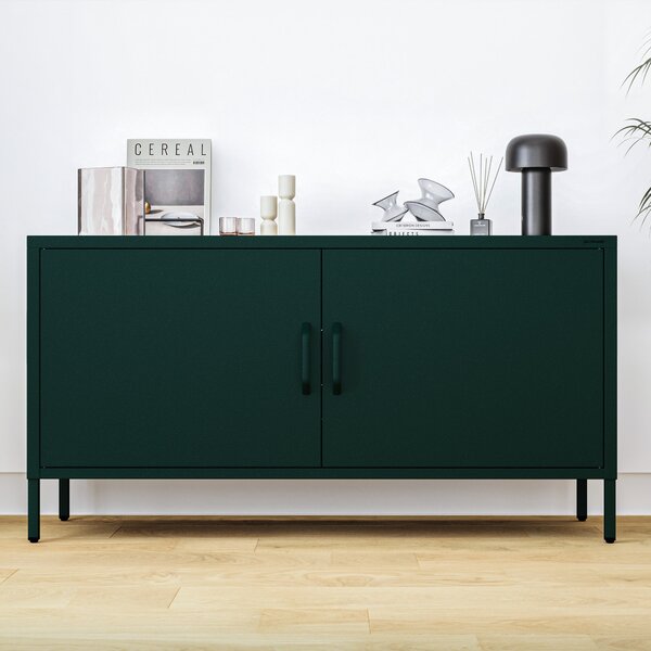 Szafka RTV metalowa na nóżkach butelkowa zieleń, 1150x595x400 mm: ROSA Modern