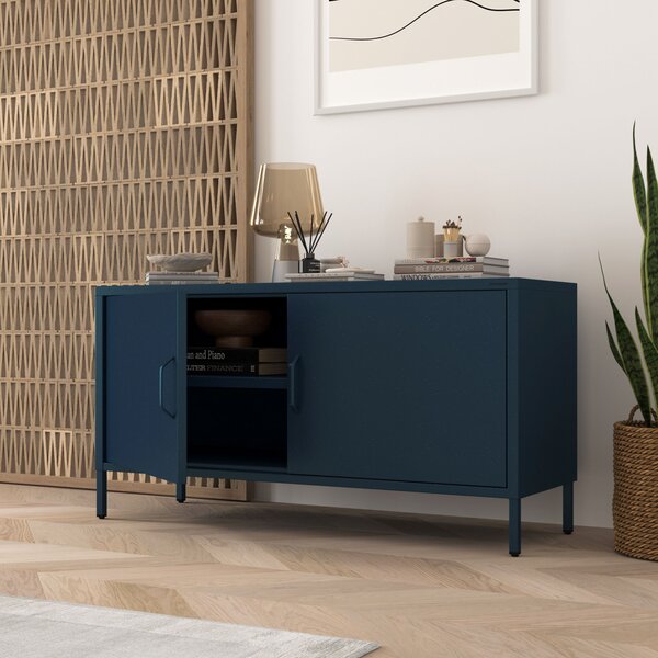 Szafka RTV metalowa na nóżkach granatowa, 1150x595x400 mm: ROSA Modern
