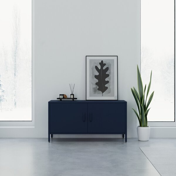 Szafka RTV metalowa na nóżkach granatowa, 1150x595x400 mm: ROSA Modern