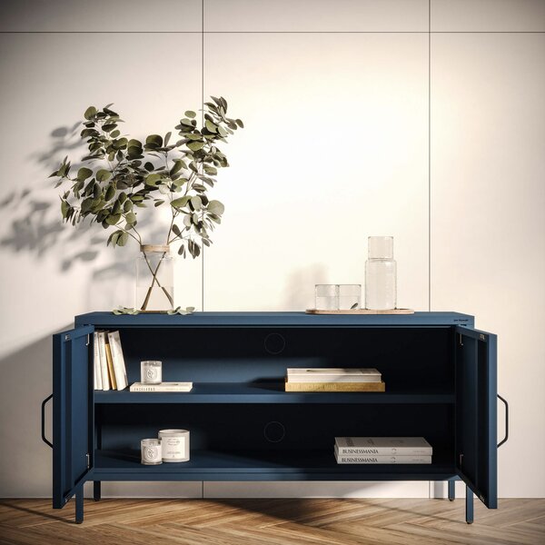 Szafka RTV metalowa na nóżkach granatowa, 1150x595x400 mm: ROSA Modern