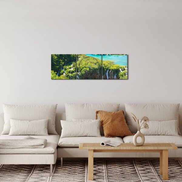 Obraz - Wodospady (z zegarem) (90x30 cm)