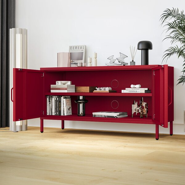 Szafka RTV metalowa na nóżkach czerwona, 1150x595x400 mm: ROSA Modern
