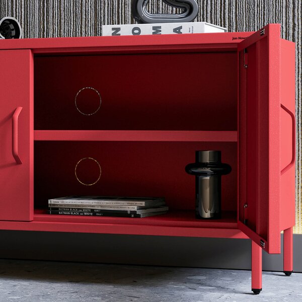 Szafka RTV metalowa na nóżkach czerwona, 1150x595x400 mm: ROSA Modern