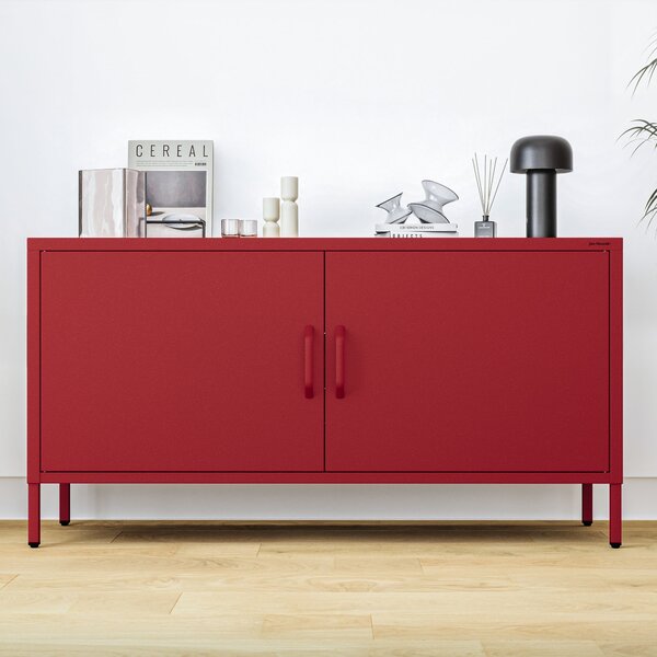 Szafka RTV metalowa na nóżkach czerwona, 1150x595x400 mm: ROSA Modern