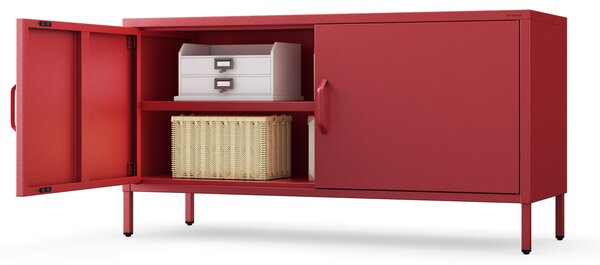 Szafka RTV metalowa na nóżkach czerwona, 1150x595x400 mm: ROSA Modern