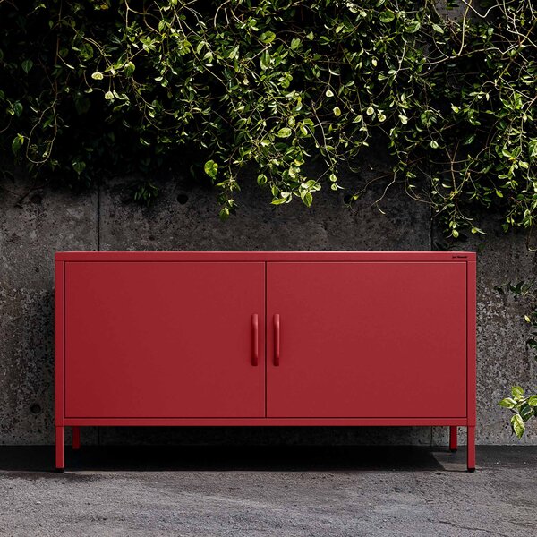 Szafka RTV metalowa na nóżkach czerwona, 1150x595x400 mm: ROSA Modern