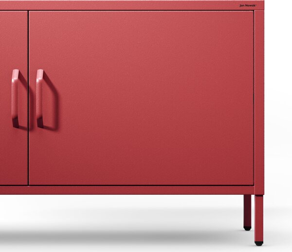 Szafka RTV metalowa na nóżkach czerwona, 1150x595x400 mm: ROSA Modern