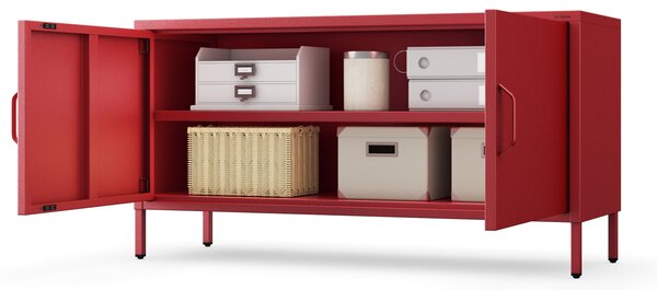 Szafka RTV metalowa na nóżkach czerwona, 1150x595x400 mm: ROSA Modern